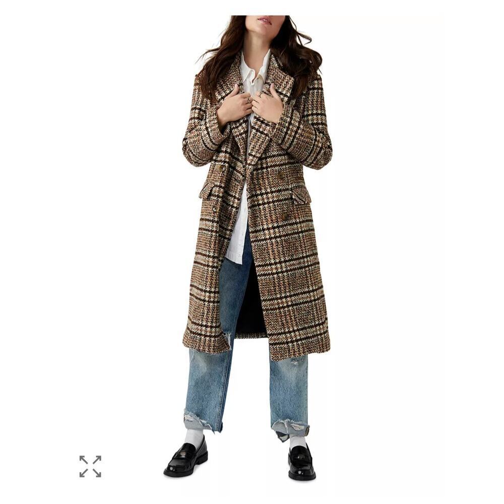 Free‎ People Adore You Plaid Women's Long Coat Size: S